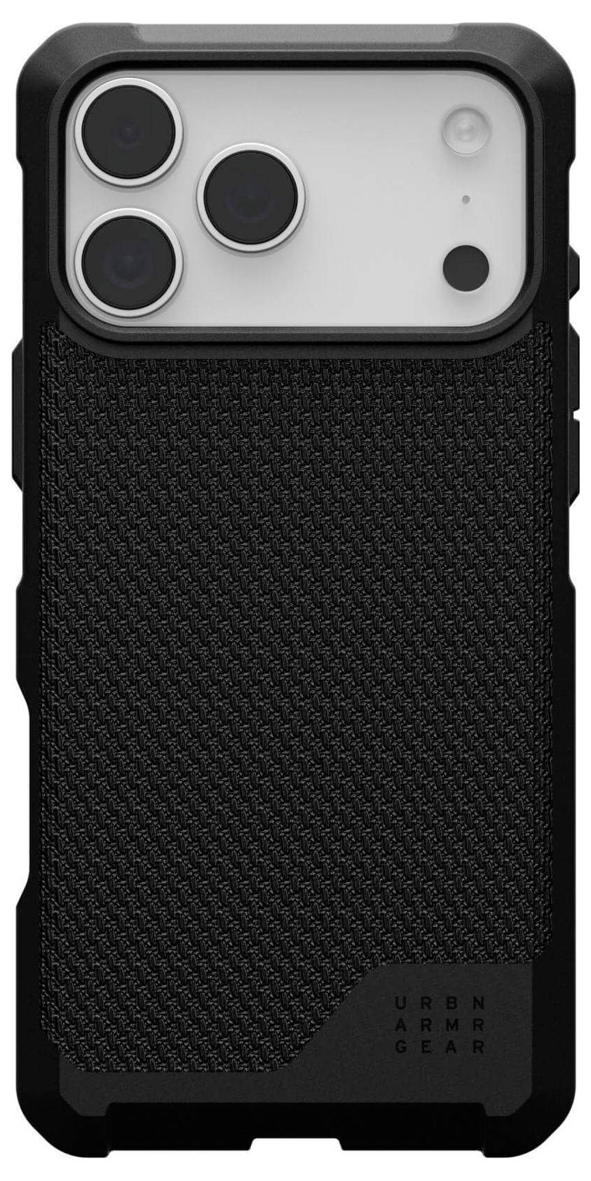 Handy in schwarzem, robustem Gehäuse mit strukturierter Rückseite, zwei Kameraobjektiven, einzelner LED-Blitzlampe und Logo in der unteren rechten Ecke.