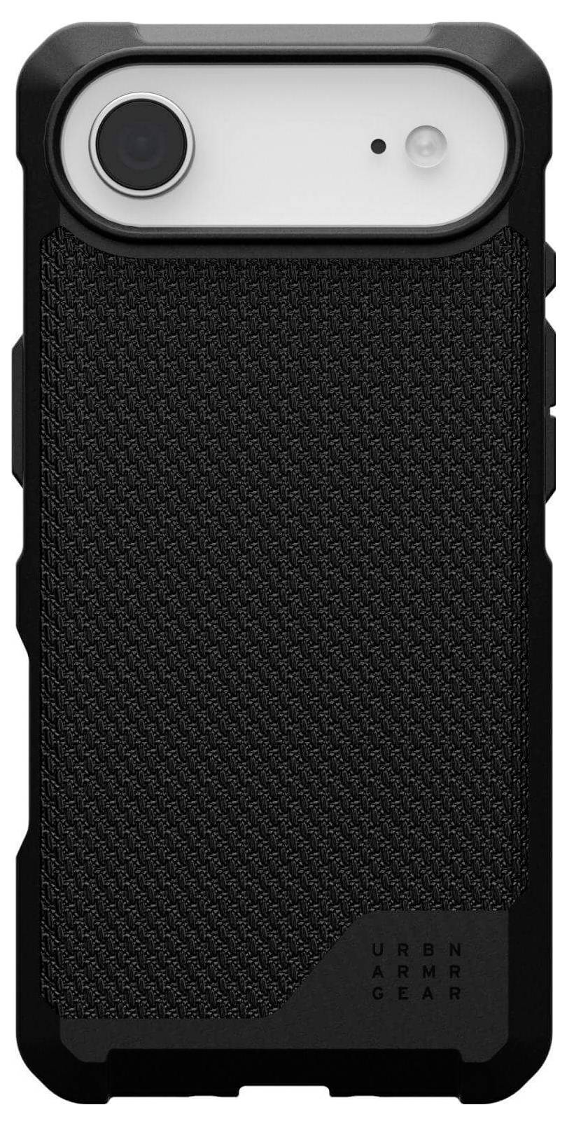 Ein schwarzes Schutzgehäuse für ein Smartphone mit strukturierter Rückseite und robustem Design, das Langlebigkeit und eine griffige Oberfläche präsentiert.