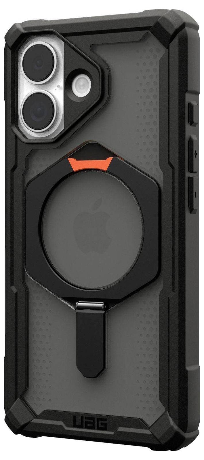 Ein robustes Smartphone-Gehäuse mit geometrischem Design, ausgestattet mit einem schwarzen Ringhalter und markanter Kameraaussparung.