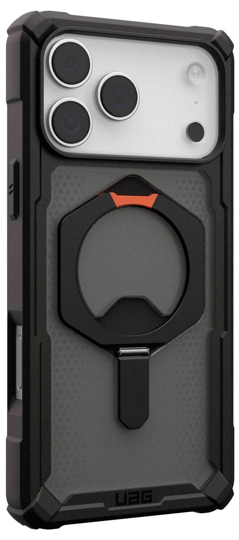 Ein robustes Smartphone-Gehäuse mit einem hervorgehobenen Kamerabereich und einem kreisförmigen Griffring auf der Rückseite, das seinen robusten Aufbau betont.