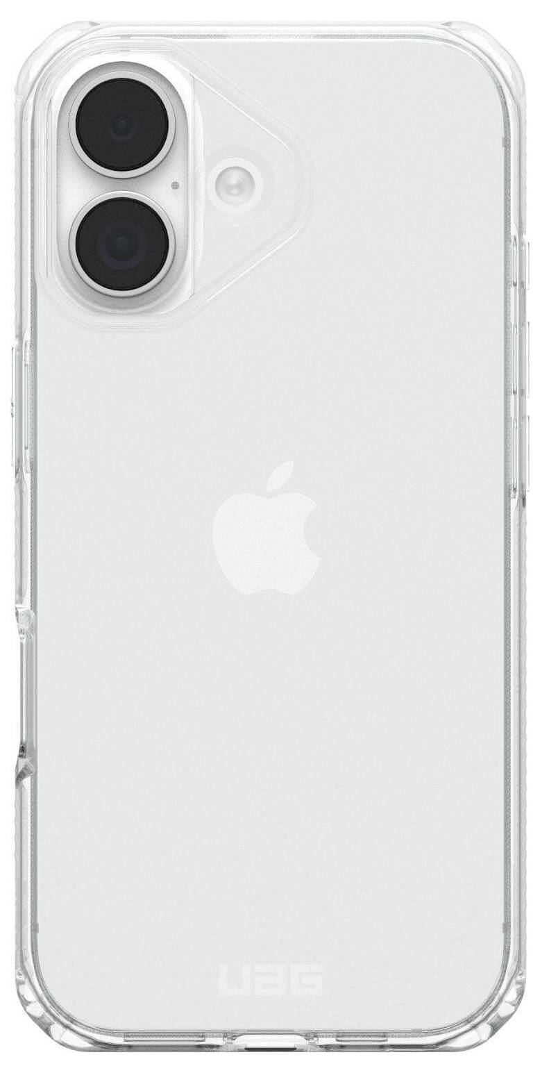 Transparente Handyhülle mit sichtbarem Apple-Logo auf der Rückseite, designed für ein Smartphone mit Dual-Kamera.