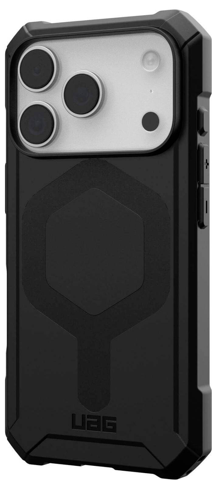 Ein robustes schwarzes Smartphone-Gehäuse mit erhöhten Kanten, präzisen Aussparungen und einer strukturierten Oberfläche, das für erhöhte Haltbarkeit und Schutz entwickelt wurde.