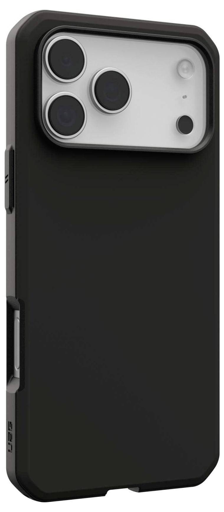 Eine schwarze Smartphone-Hülle mit Aussparung für drei Rückkameras und einen LED-Blitz, entwickelt für ein modernes Mehrfachkamera-Smartphone.