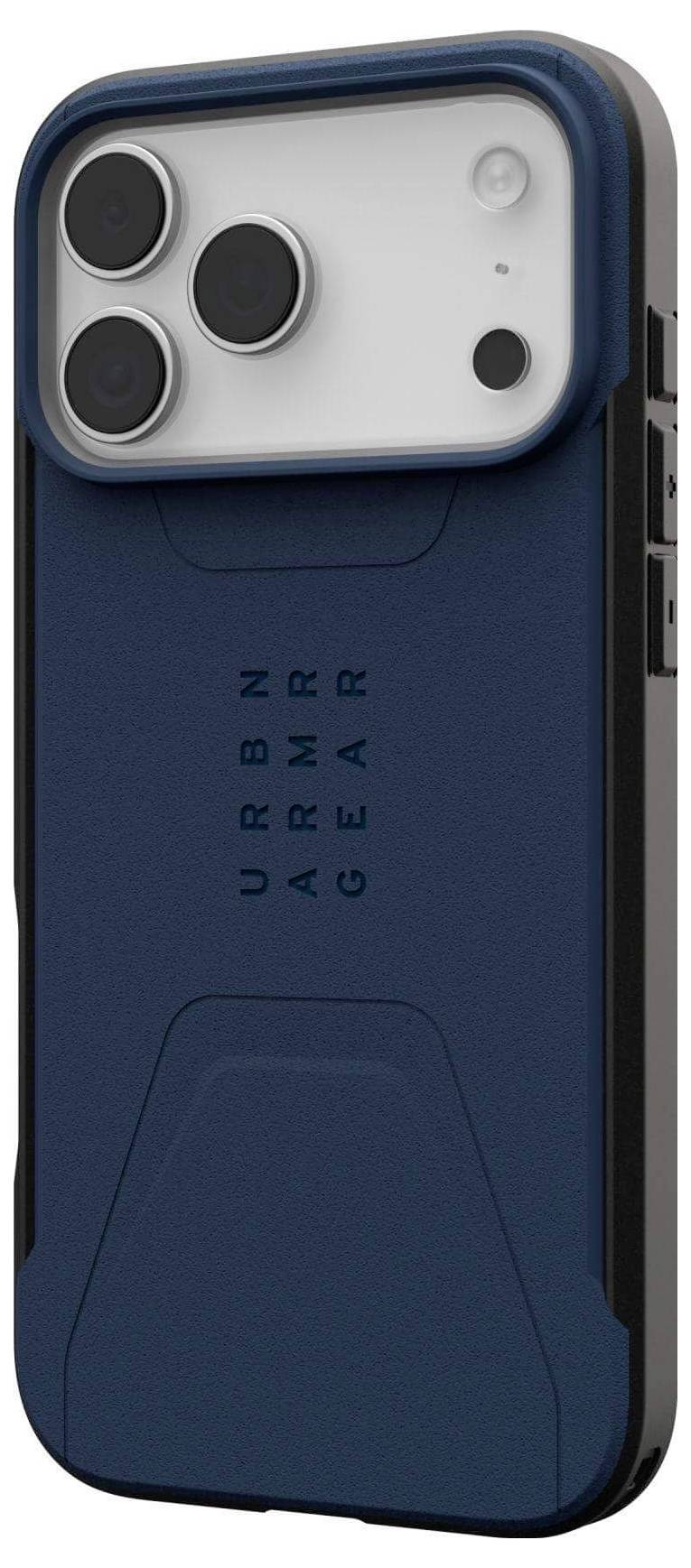 Marineblauer Handyhülle mit robustem Design, ausgestattet mit drei Kameraausschnitten und dem Markennamen 'URBN ARMR GEAR', der in die Rückseite eingelassen ist.