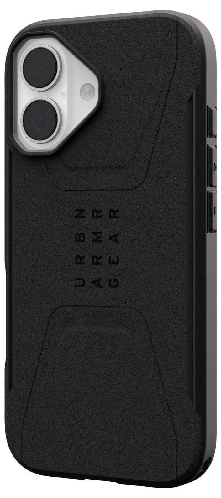 Ein robustes schwarzes Handycase mit strukturierter Oberfläche und 'Urban Armor Gear' Branding, entwickelt für verbesserten Schutz und Halt.