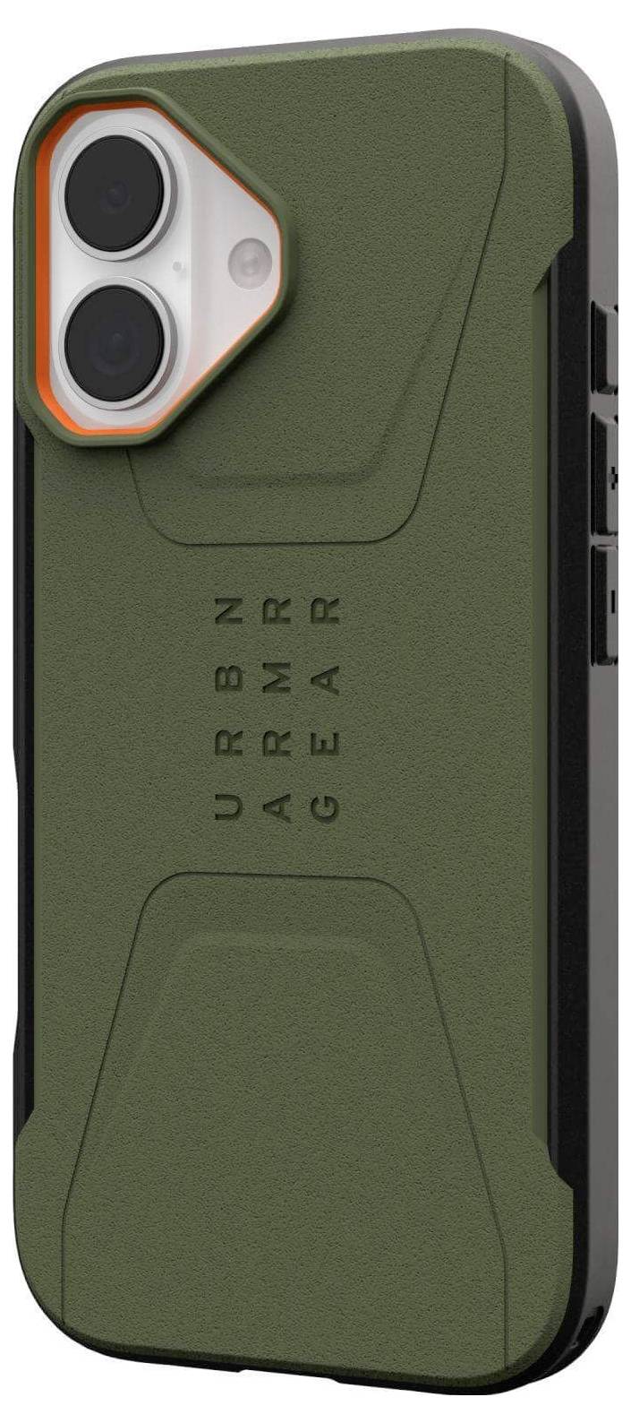 Grüne robuste Smartphone-Hülle mit Dual-Kamera-Ausschnitt und 'URBN ARMR GEAR'-Schriftzug, entwickelt für Schutz und Langlebigkeit.