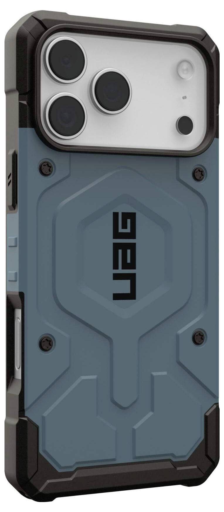 Ein blau-schwarzes, robustes Smartphone-Gehäuse mit verstärkten Ecken und einer strukturierten Rückseite, entwickelt für Stoßdämpfung und Schutz.