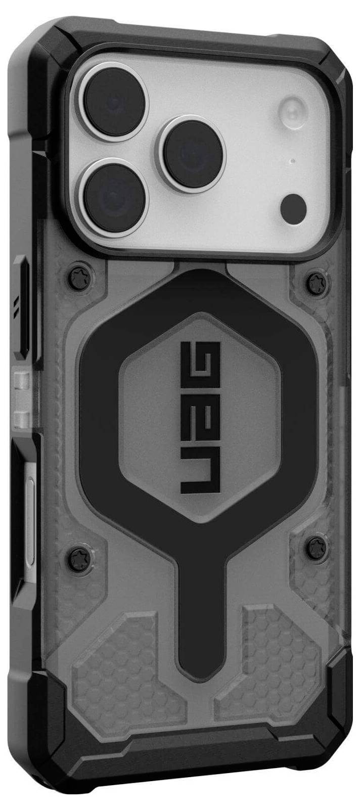 Robustes Smartphone-Gehäuse mit einem robusten Design, das ein geometrisches Muster und verstärkte Ecken aufweist, wobei die Widerstandsfähigkeit und der Schutz hervorgehoben werden.