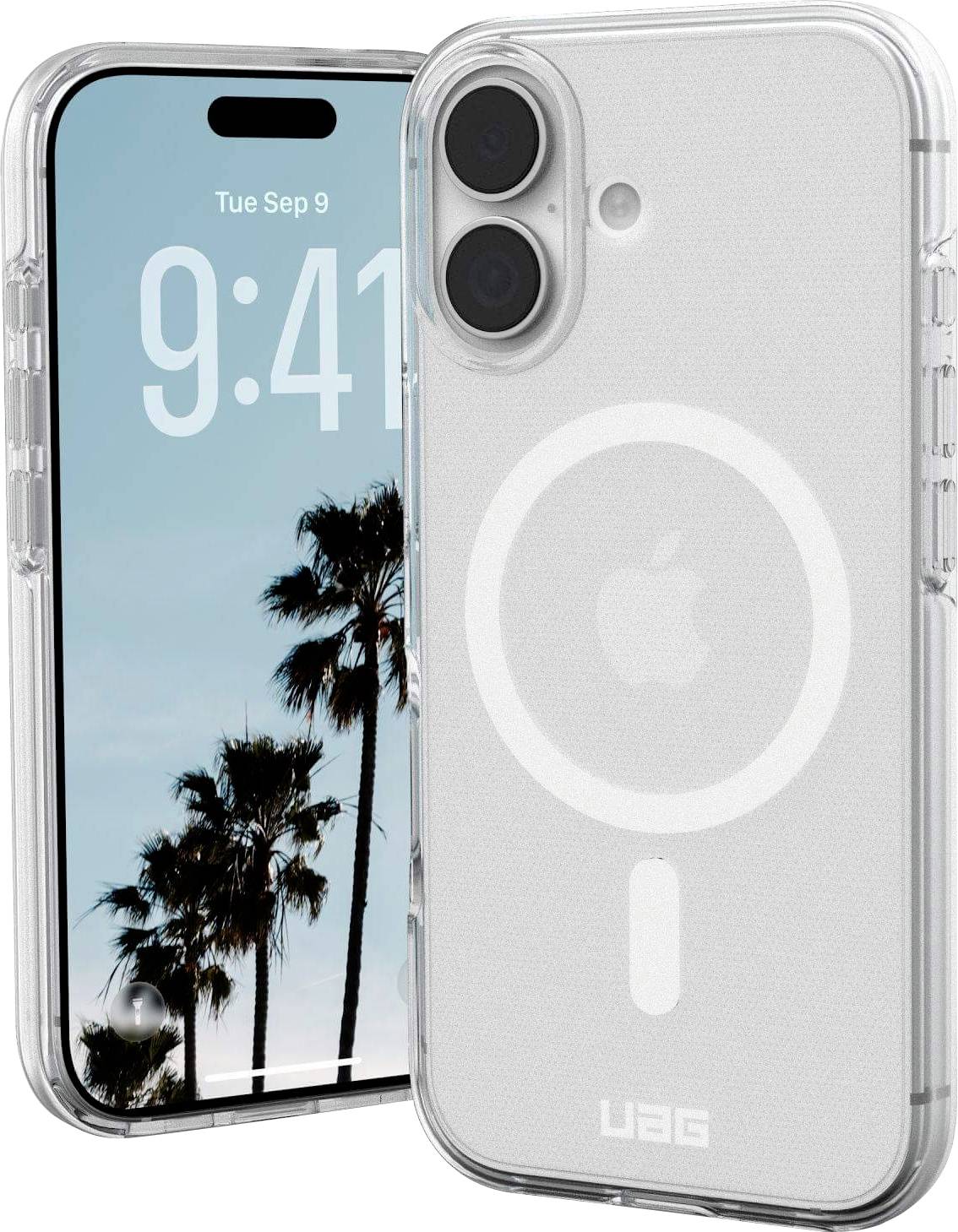 Ein transparenter Telefonfall mit zwei Kameraausschnitten ist auf einem Telefon zu sehen, das das Datum 