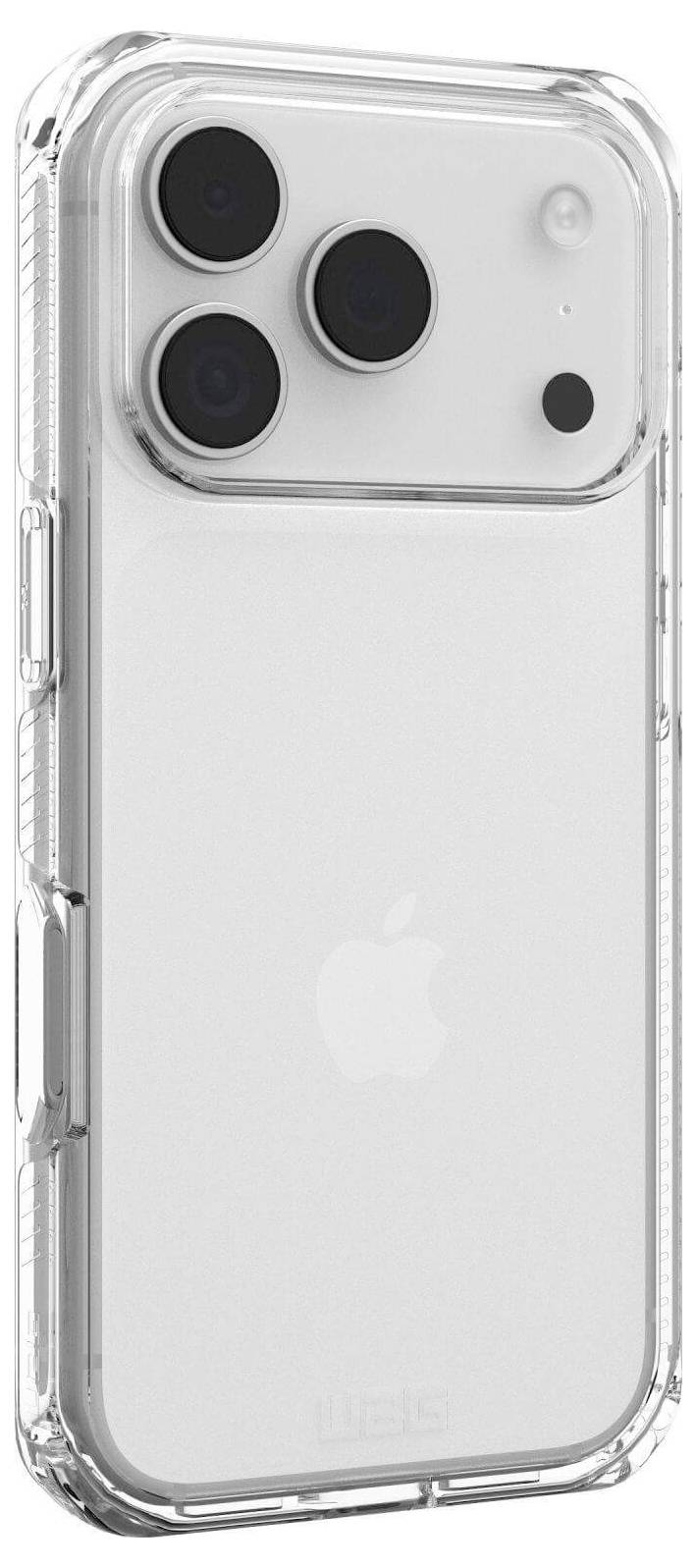 Ein klarer Fall für ein Smartphone mit sichtbarer Rückkamera-Anordnung, einschließlich dreier großer Objektive und eines kleineren Objektivs.