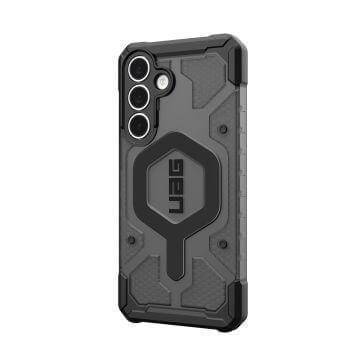Ein robustes Smartphone-Gehäuse mit strukturiertem Design, ausgestattet mit verstärkten Ecken und einem geprägten Logo, das Schutz und Griffigkeit verbessert.