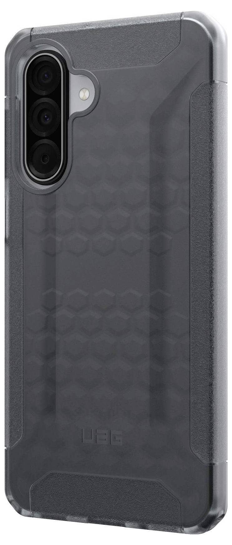 Eine robuste, transparente Handyhülle mit strukturiertem Muster und verstärkten Kanten, entwickelt für einen verbesserten Schutz des Geräts.