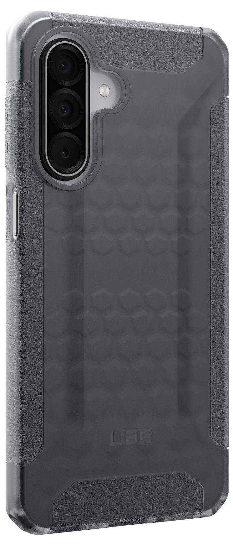 Eine transparente, robuste Smartphone-Hülle mit einer strukturierten Rückseite, die die Haltbarkeits- und Schutzmerkmale des Telefons hervorhebt.