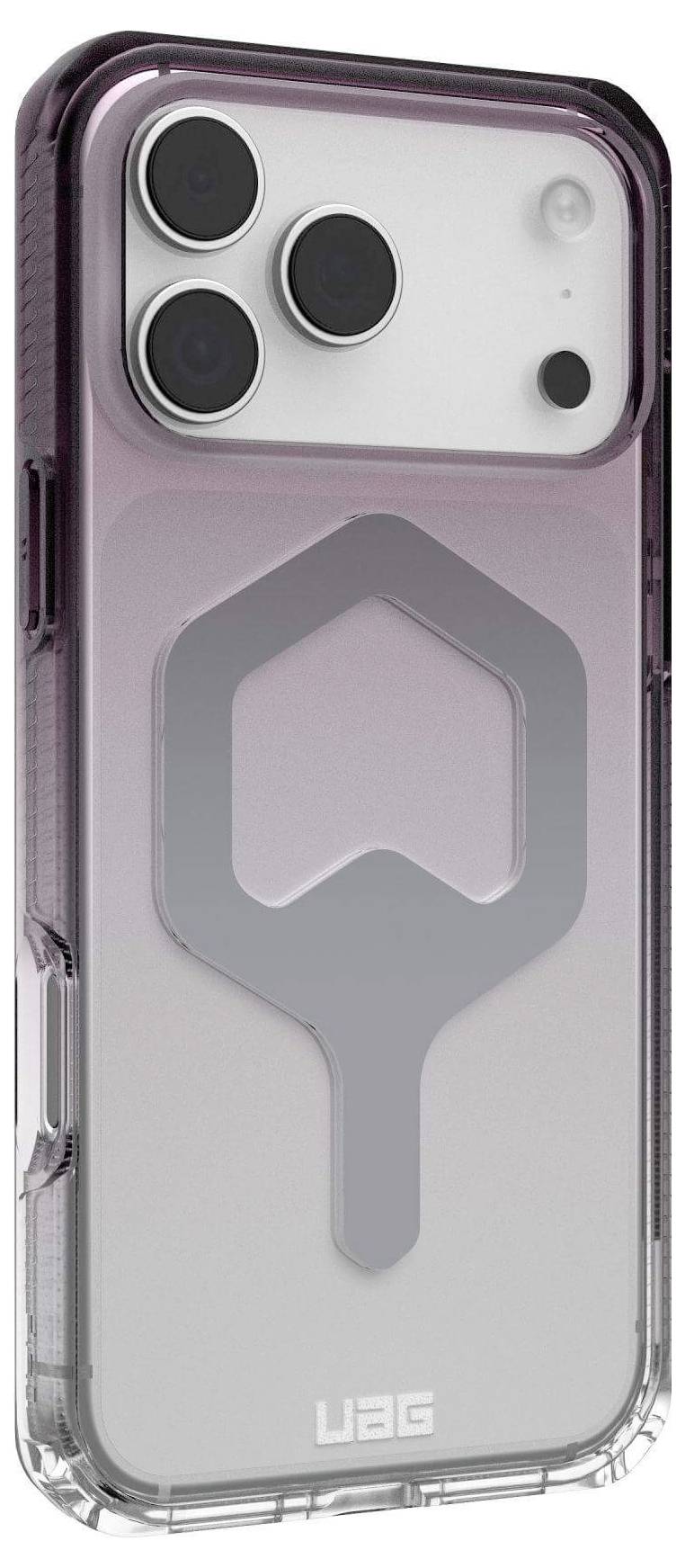 Ein Smartphone mit einer durchsichtigen Schutzhülle, die einen Metallring zur Griffunterstützung aufweist.