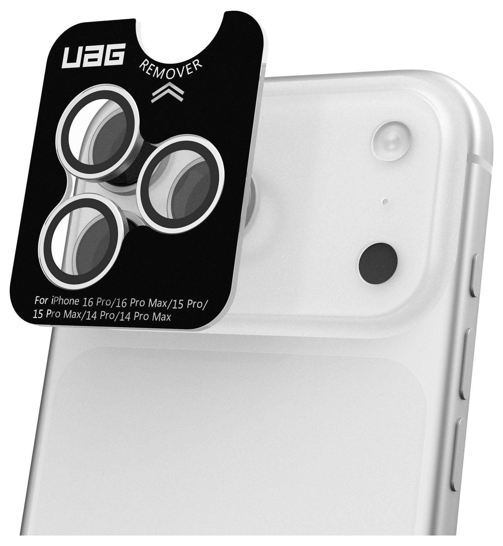 Ein weißes Smartphone mit einer schwarzen Kameraobjektiv-Abdeckung, die mit der Aufschrift 