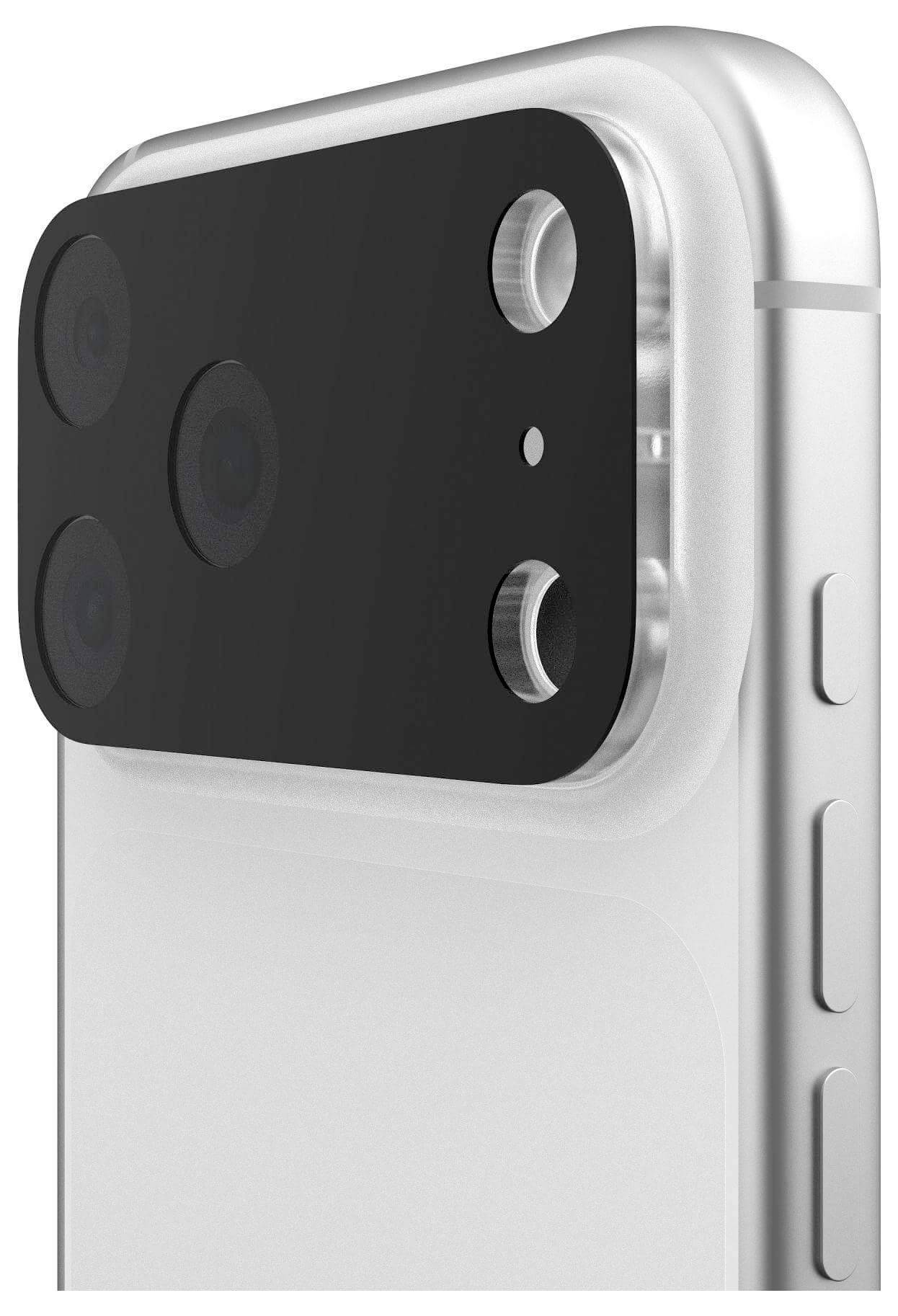 Eine Nahaufnahme des Kameramoduls auf der Rückseite eines Smartphones mit drei Objektiven und einem Blitz auf einem eleganten, silbernen Gerät.