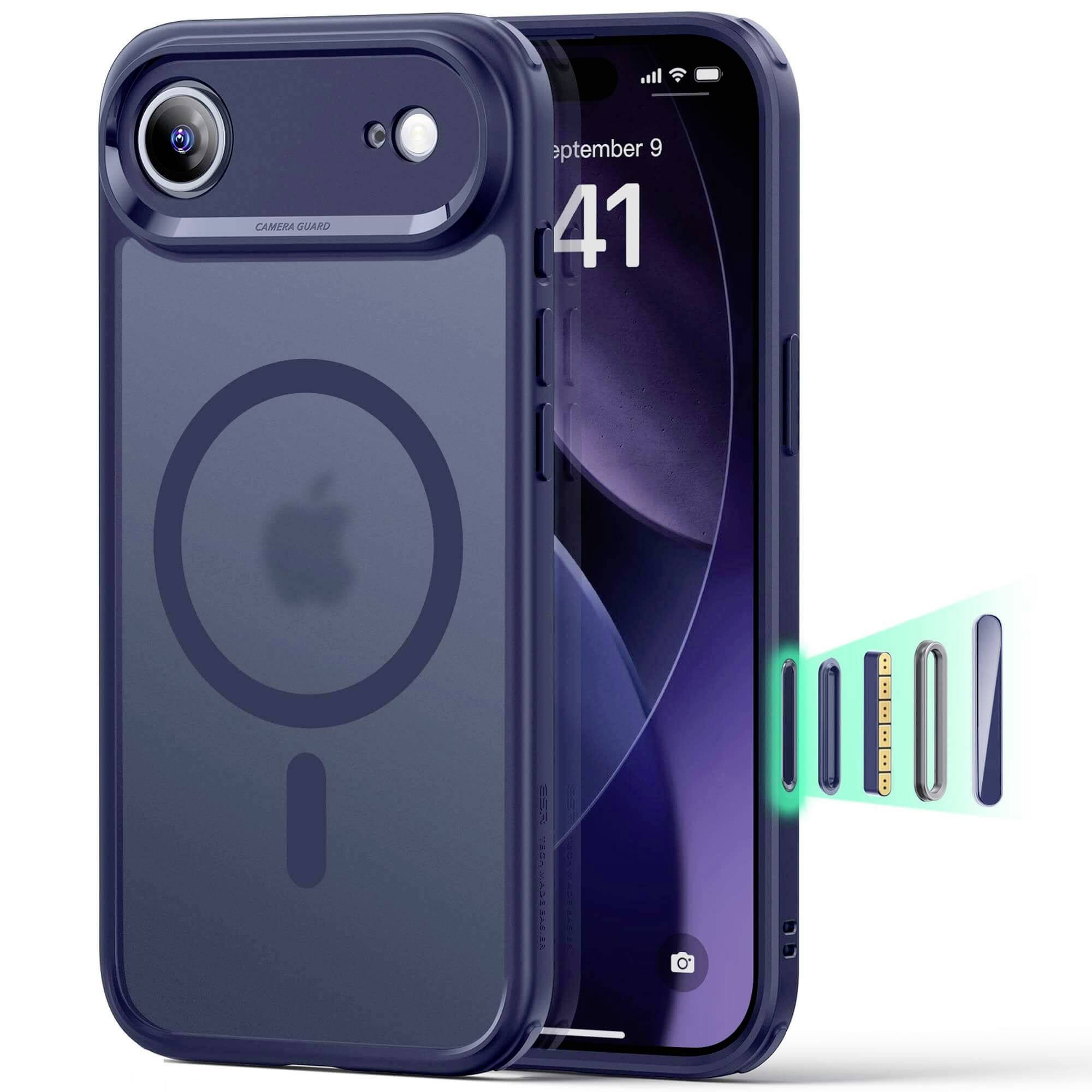 Ein Smartphone mit einer dunklen Hülle wird gezeigt. Daneben wird eine Smartcard angetippt, die mit Signalen leuchtet, die auf Zahlung oder Datenkonnektivität hindeuten.