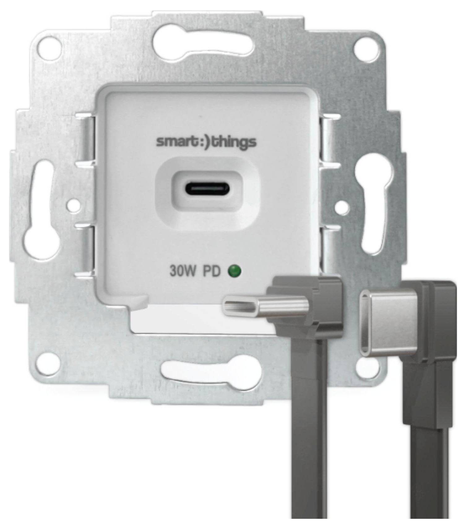 Wandmontiertes 30W PD USB-C Ladegerät mit der Beschriftung 
