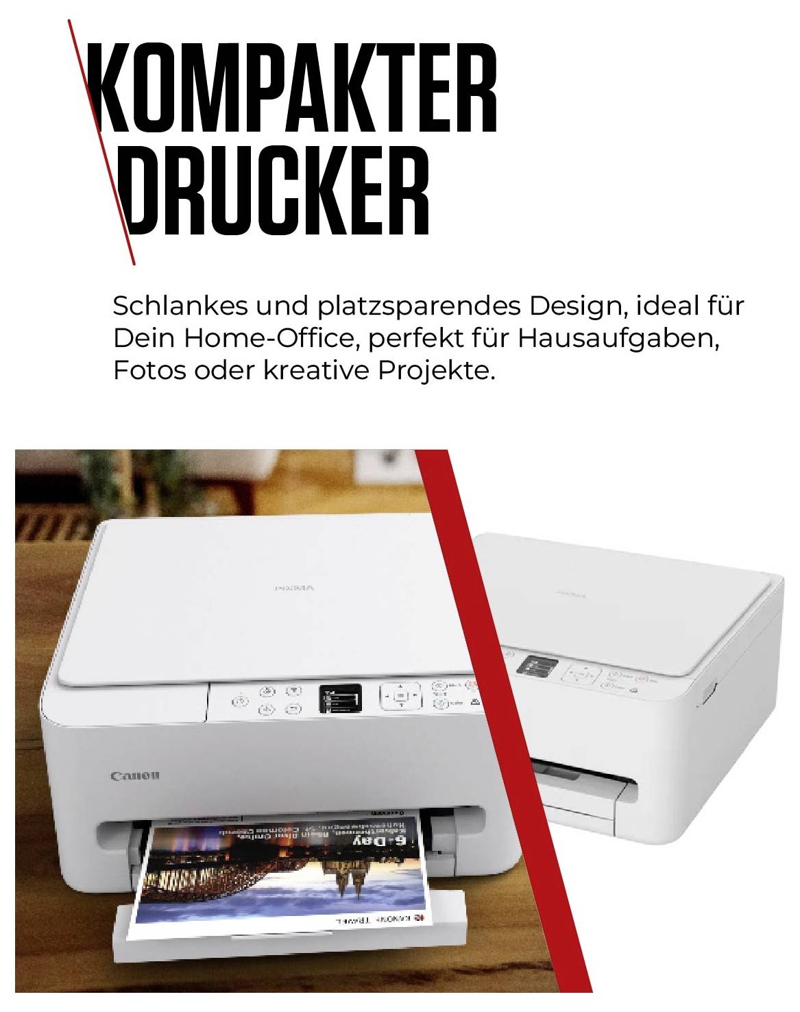 Kompakter Drucker: Schlankes und platzsparendes Design, ideal für Home-Office, Hausaufgaben, Fotos oder kreative Projekte.