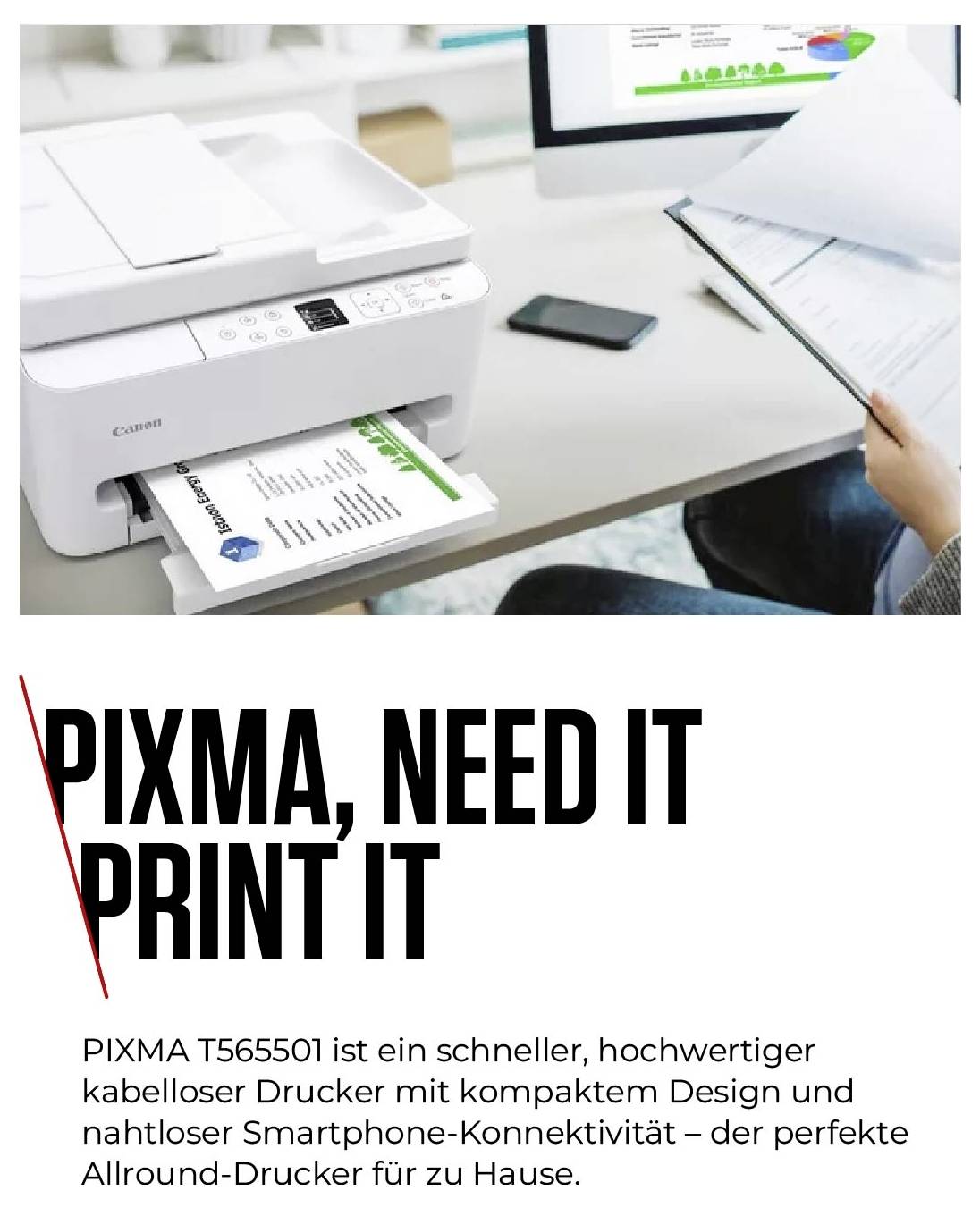 Drucker PIXMA T565501: hochqualitativer kabelloser Drucker mit Smartphone-Konnektivität. Ideal für den Heimgebrauch.