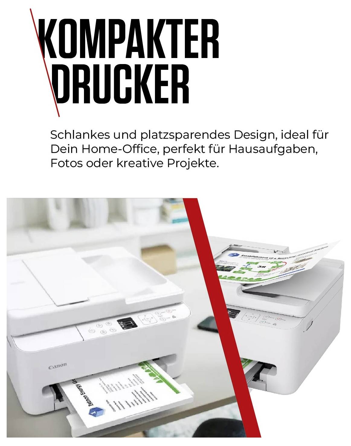 Kompakter Drucker: Schlankes, platzsparendes Design für Home-Office, Hausaufgaben, Fotos oder kreative Projekte geeignet.
