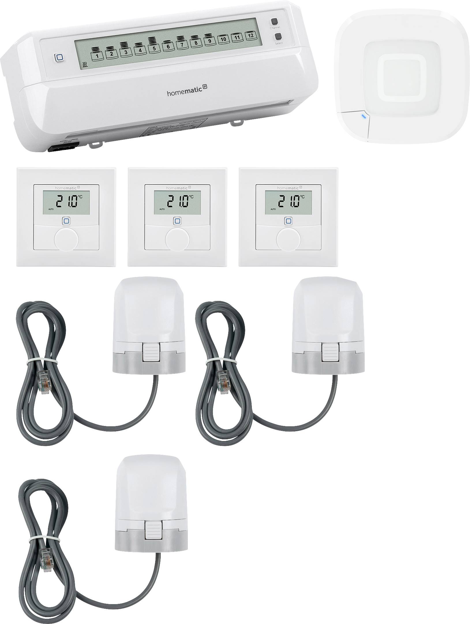Homematic IP Starterkit Fußbodenheizung, Access Point, Stellantrieb, Wandthermostat HmIP-HAP2+HmIP-