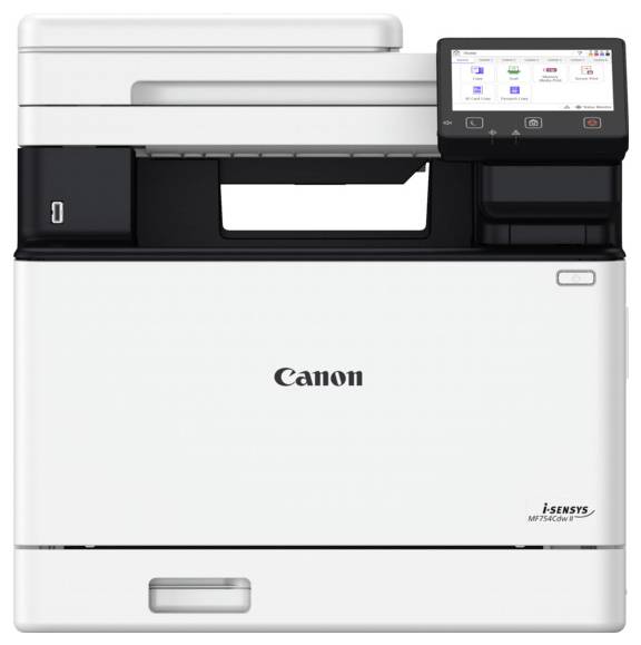 Ein Canon i-SENSYS Multifunktionsdrucker mit digitalem Touchscreen-Bedienfeld, ausgestattet mit Optionen zum Scannen, Kopieren und Drucken.
