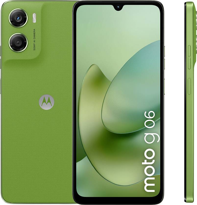 Grünes Smartphone mit dualen Rückkameras, mit der Markenbezeichnung 