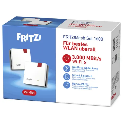 AVM WiFi 6 Multiroom Kit FRITZ!Mesh Set 1600 2-pack 20003112 AVM WiFi 6 Multiroom Kit FRITZ!Mesh Set 1600 2-pack 20003112