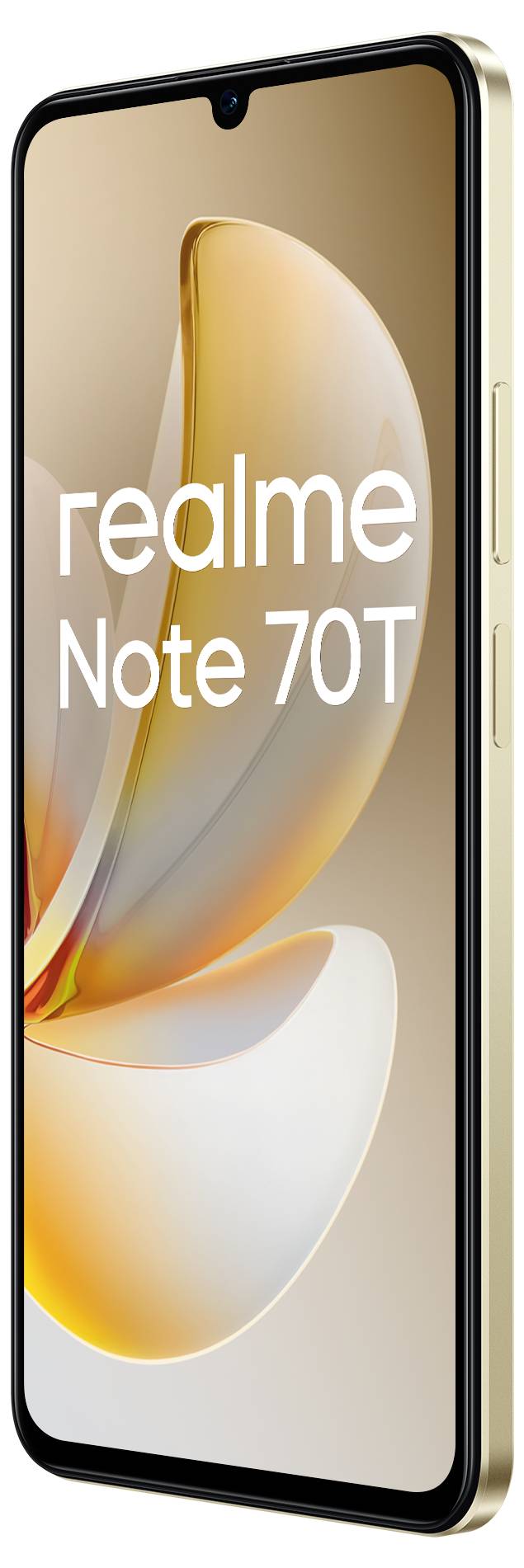 Ein Smartphone mit goldenem Rahmen, auf dem die Worte 