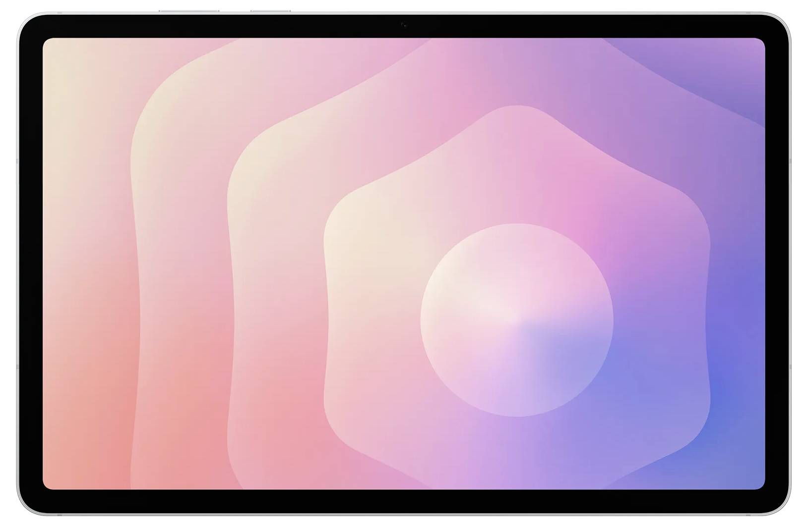 Ein Tablet-Bildschirm, der einen weichen Verlauf mit geschichteten, konzentrischen Formen in pastellrosa und -lila Farbtönen zeigt.