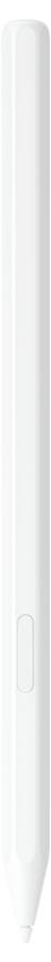 Weißer Stylus-Stift mit einer flachen Seite und Taste, entwickelt für Touchscreens und digitale Zeichentabletts.