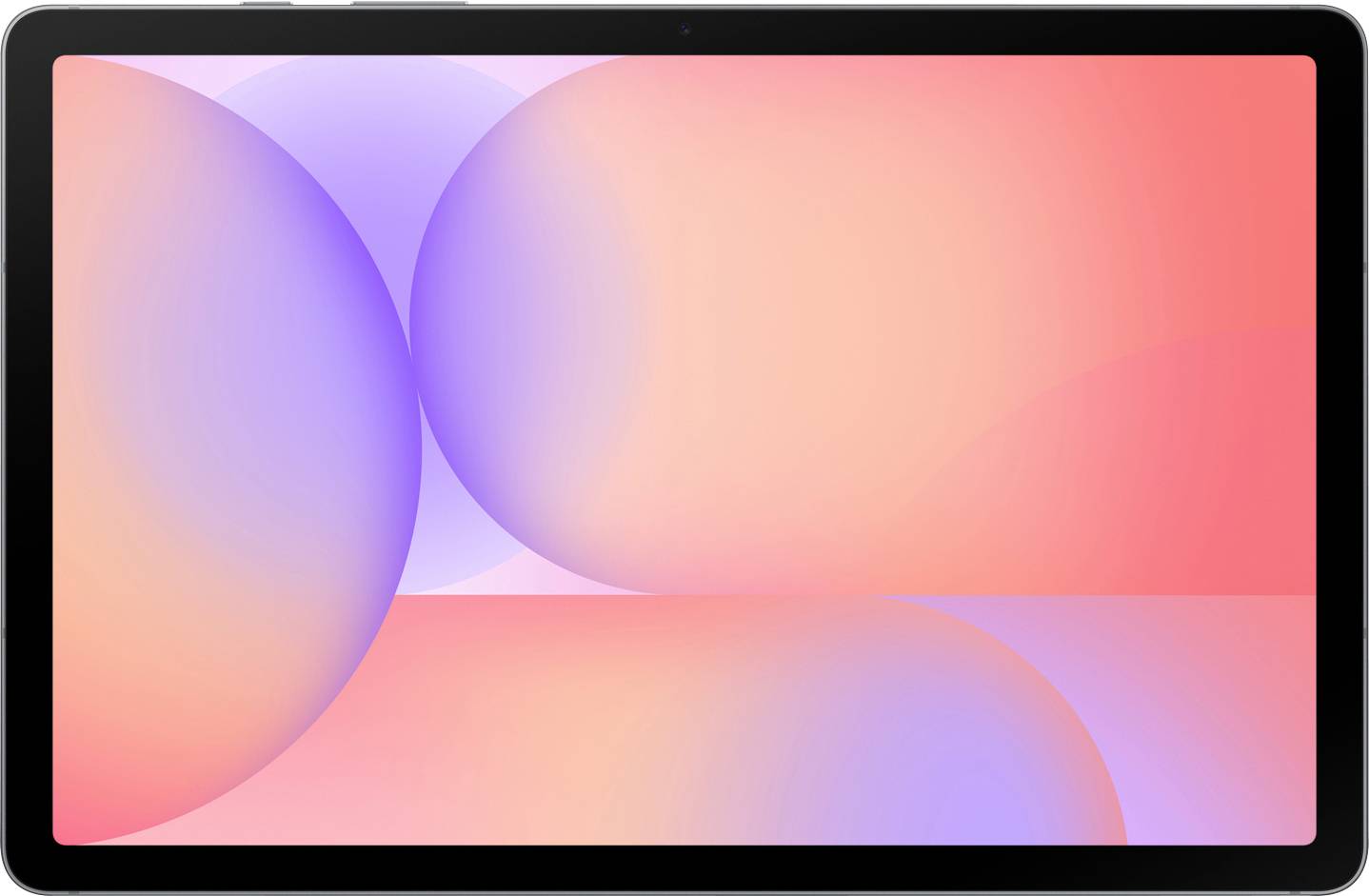 Tablet-Bildschirm, der einen abstrakten Hintergrund mit sich überlappenden Kreisen in Verlaufsfarben von Orange, Rosa und Lila zeigt.