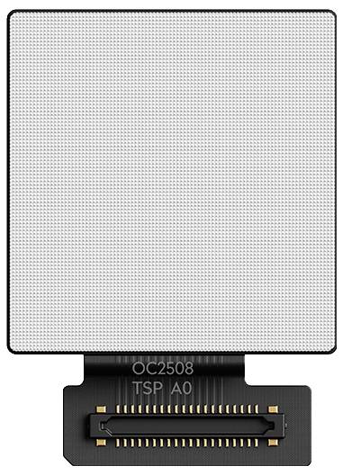 Eine Touch-Panel-Display-Komponente mit sichtbaren Anschluss-Pins, beschriftet mit 'OC2508 TSP1 A0'.