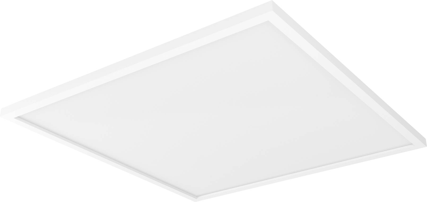 Ein flaches, quadratisches Paneel-Licht mit weißem Rahmen und diffuser Oberfläche, konzipiert für die Deckenmontage.