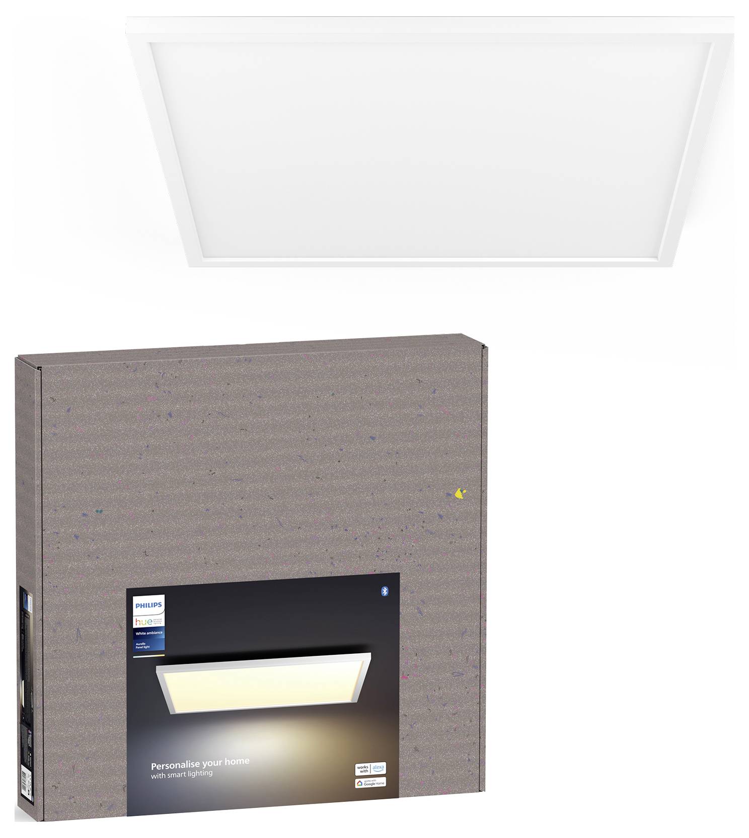 Karton mit einem Bild eines rechteckigen Deckenlichtelements. Der Text lautet: 