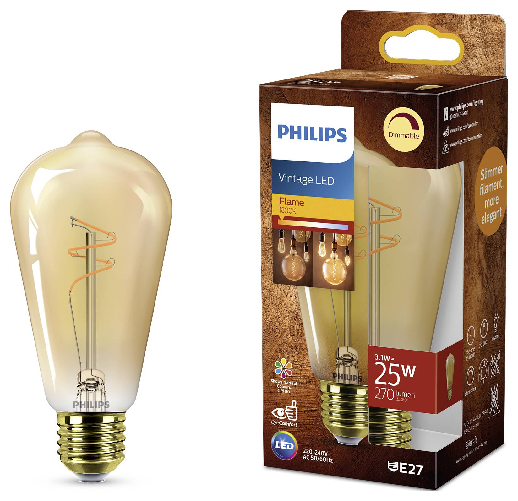 Philips 8721103049056 LED E27 Spiralform 3.1W = 25W Gold, Bernstein 1St.