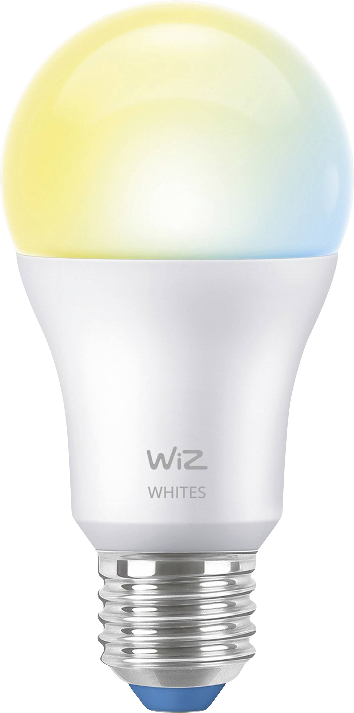 Eine LED-Lampe mit einem Verlauf von warmem bis zu kühlem Licht, unter der Marke 'WiZ WHITES' entwickelt, für einstellbare Beleuchtungseinstellungen in Wohnräumen.