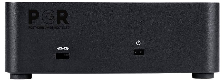 Ein schwarzes elektronisches Gerät mit dem Text 