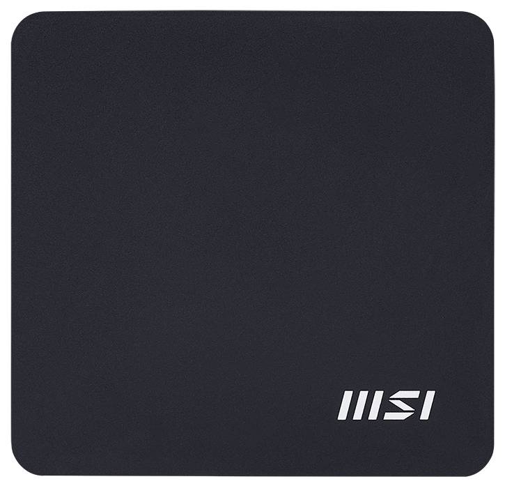Eine schlichte schwarze Mausunterlage mit dem weißen MSI-Logo in der unteren rechten Ecke.