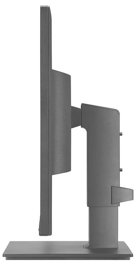 Seitenansicht eines schlanken, modernen Flachbildschirm-Computermonitors auf einem verstellbaren Ständer, der seinen dünnen Profil und ergonomisches Design betont.