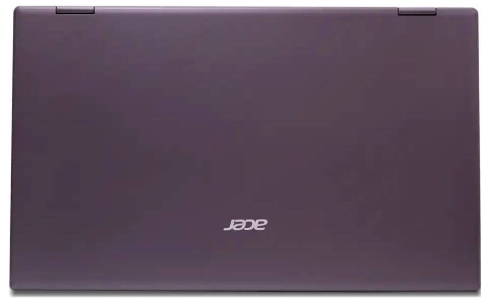 Geschlossener dunkler violetter Acer-Laptop, von oben betrachtet, mit Markenlogo in der Mitte.
