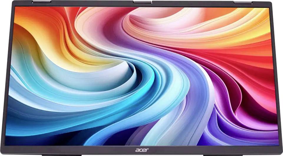 Ein lebendiger Wirbel von Regenbogenfarben auf einem Bildschirm mit einem 