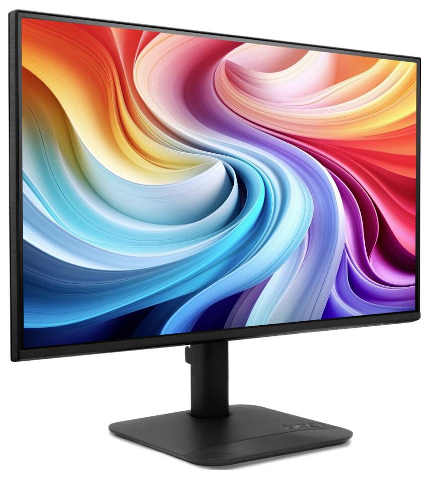 Ein Computermonitor, der ein lebhaftes, wirbelndes abstraktes Muster aus roten, blauen und orangefarbenen Farben auf dem Bildschirm zeigt.