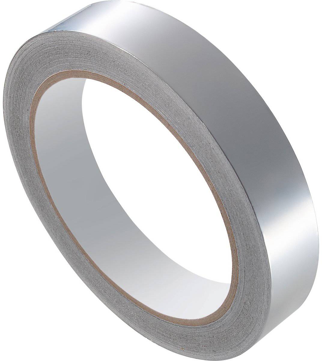 Eine Rolle silberfarbenen Klebebands auf weißem Hintergrund, verwendet zum Abdichten, Reparieren oder Isolieren.