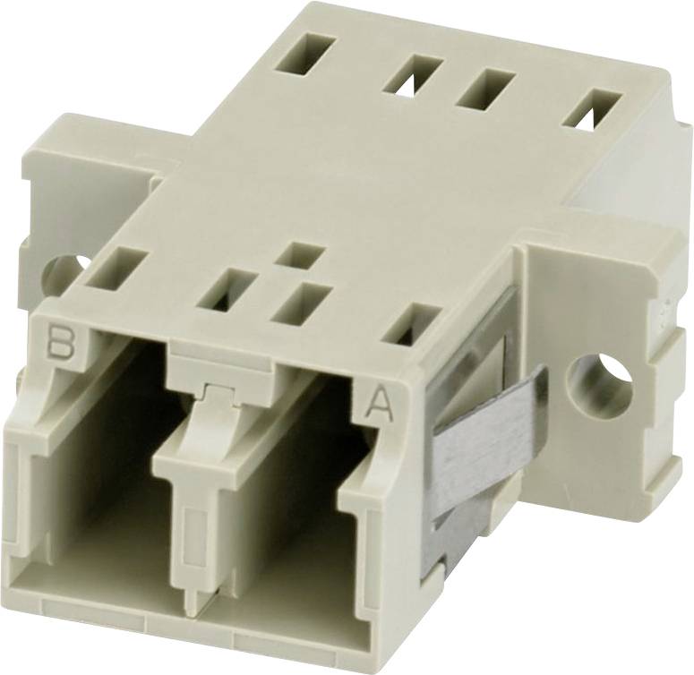 Ein beige farbener elektrischer Verbinder mit zwei Anschlüssen, beschriftet mit 'A' und 'B', der für das Sichern und Organisieren von Drahtverbindungen konzipiert ist.