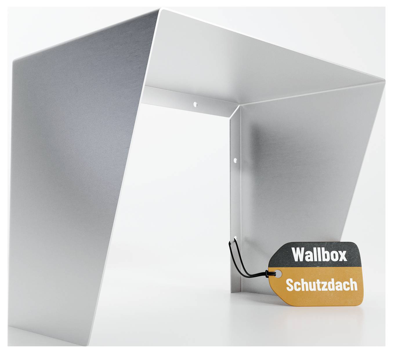 Eine Schutzmetallabdeckung für eine Wallbox, mit einem Schild, auf dem 