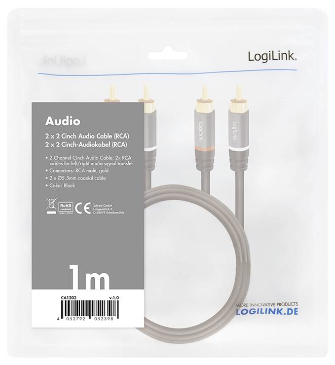 LogiLink CA1202 Cinch Audio Anschlusskabel 1.0m Schwarz Geschirmt, Farbcodiert