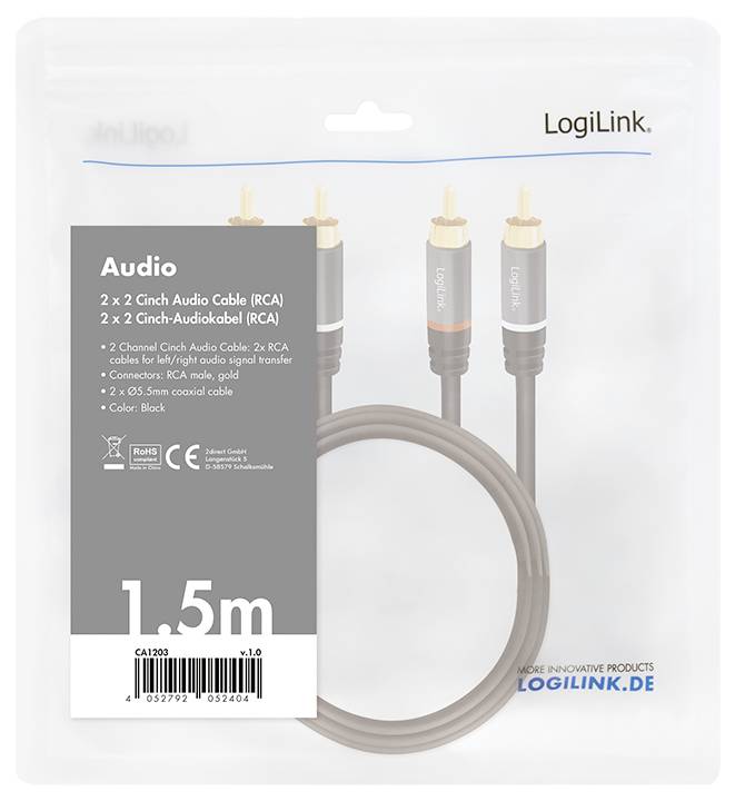 LogiLink CA1203 Cinch Audio Anschlusskabel 1.5m Schwarz Geschirmt, Farbcodiert