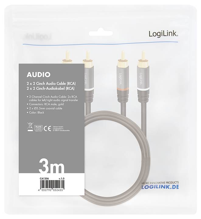 LogiLink CA1206 Cinch Audio Anschlusskabel 3.0m Schwarz Geschirmt, Farbcodiert